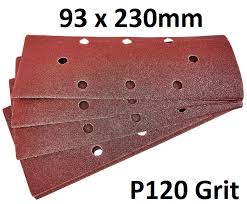 10 x 1/3 P120 grit sanding sheets (93mm x 230mm)