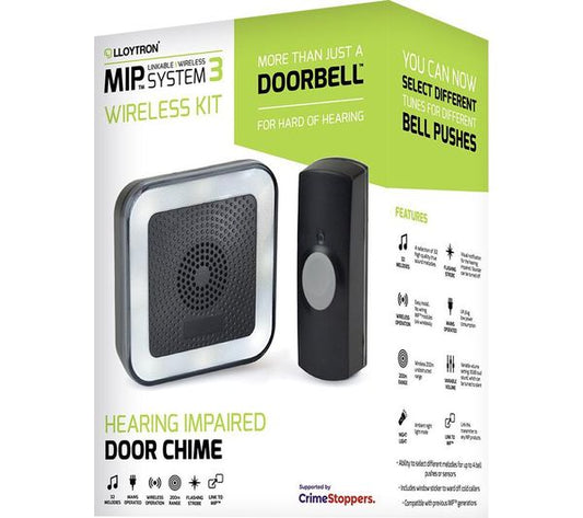 Lloytron MIP3 - Kit de Carillon de Porte 32 Mélodies pour Malentendants - Noir