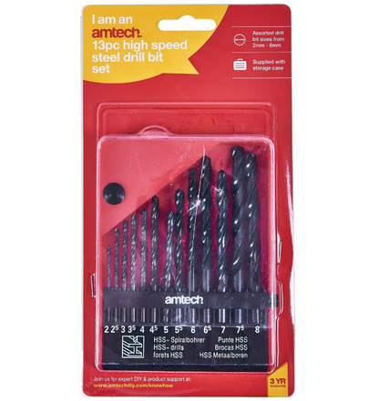 Amtech 13 Piece High Speed Steel Drill Set - Large