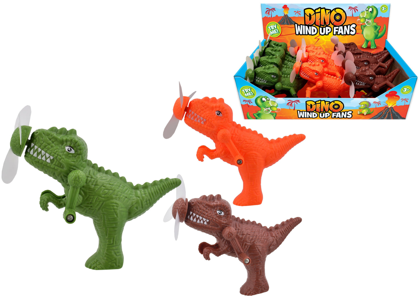 Ventilateurs dinosaures à remonter : des jouets amusants et fantaisistes en boîte de présentation