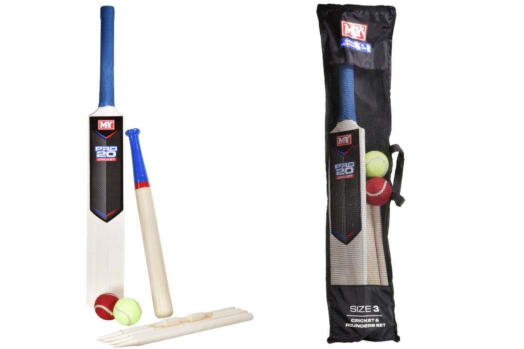 description and  5 tags for 'Size 3 Cricket & Rounders Set In Mesh Bag