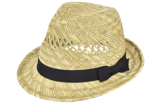Chapeau Trilby en paille style classique avec bande noire | Taille 59 cm