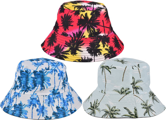 the Trend: Adult Palm Tree Print Reversible Bucket Hat 58cm | Perfect Beach Accessory"