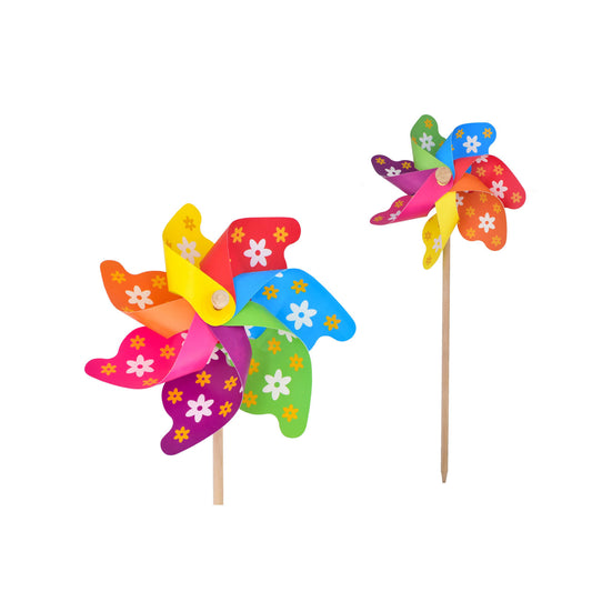 Moulin à vent coloré de 17 cm à imprimé floral | Décoration de jardin unique