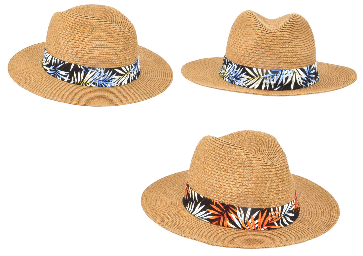Chapeau Fedora élégant avec motif de feuilles de palmier - 58cm