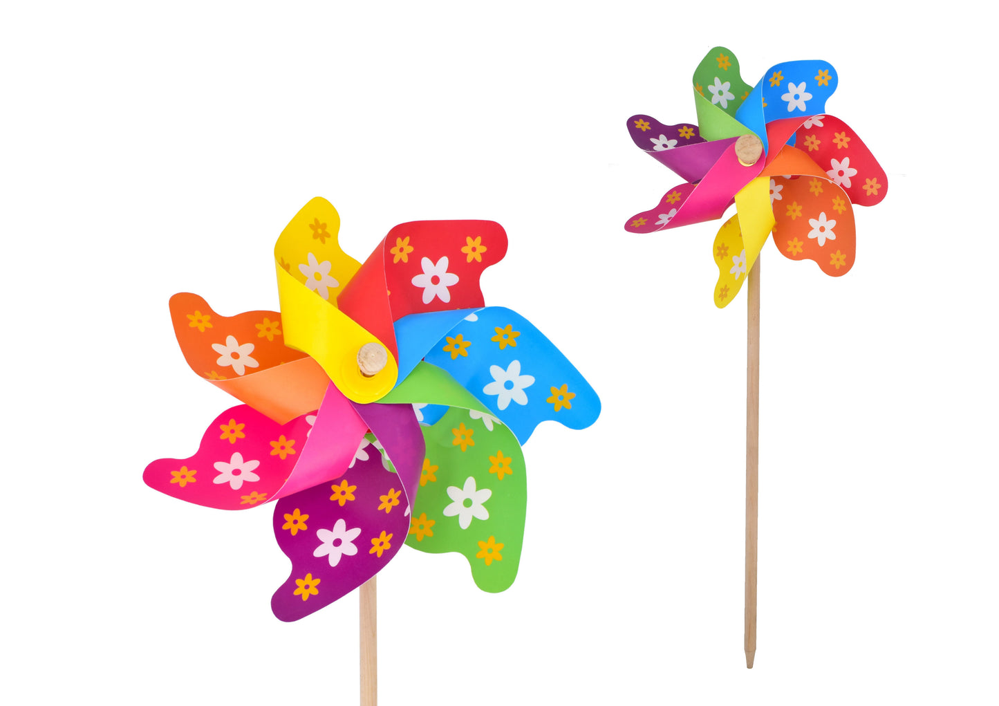 Vibrant 31cm Flower Print Windmills - Eye-Catching Décor for Your Space