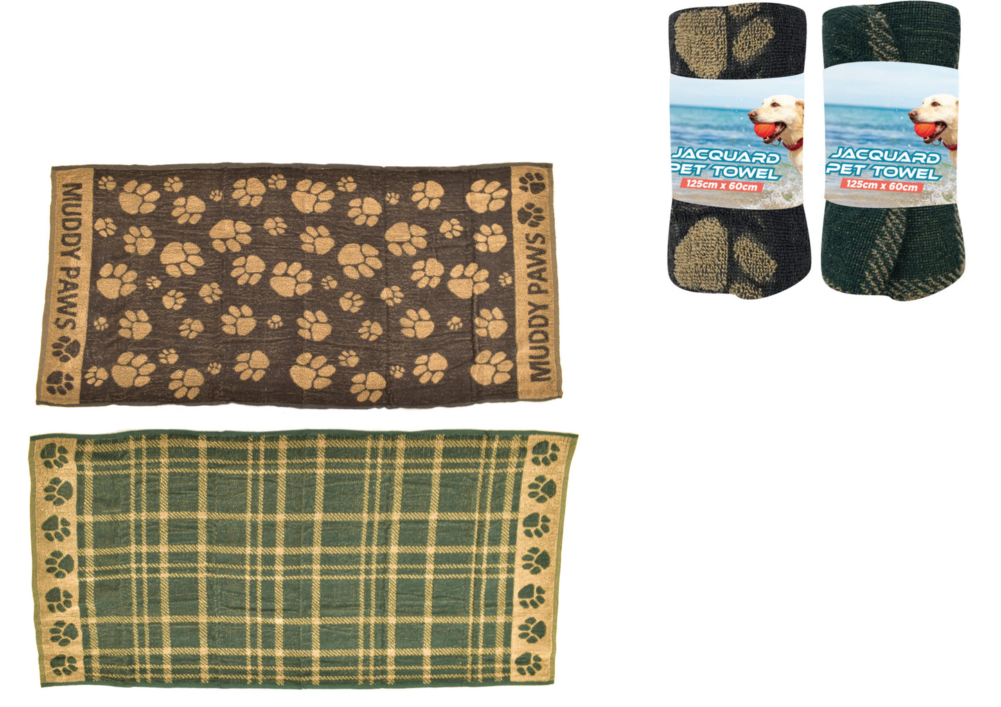 Serviette Jacquard Premium pour animaux de compagnie 125cm x 60cm - 2 modèles assortis