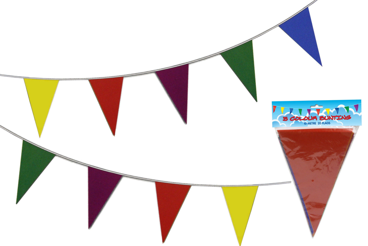 Guirlande triangulaire vibrante : 10 m, 20 drapeaux, 5 couleurs | Idéale pour les fêtes et événements