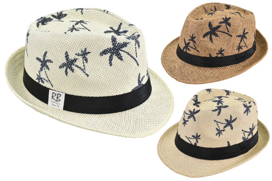 Chapeaux Trilby Imprimé Palmiers - Découvrez 3 Couleurs Vibrantes | Accessoires d'Été Parfaits