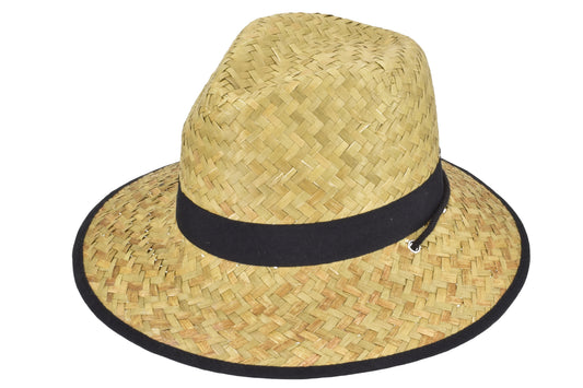 Style classique : Chapeau Fedora de paille 59 cm avec bande noire
