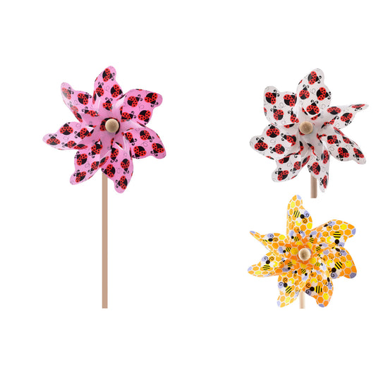 Charming 17cm Ladybird & Bee Design Windmill - Assembled | Unique Garden Décor