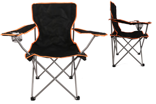 Fauteuil de capitaine premium noir et orange avec porte-gobelet