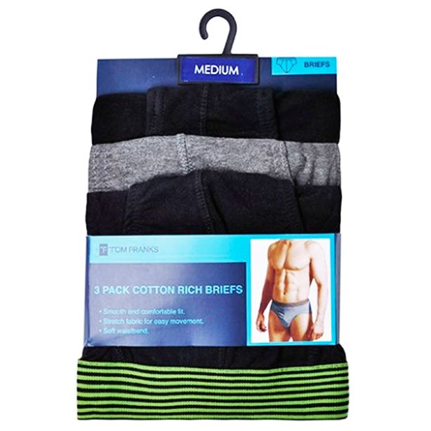 Tom Franks Men's 3 Pack Briefs With Striped Waistband X-LARGE
