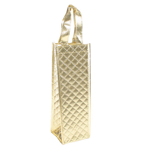 Metallic Gold Padded Fabric Reusable Bottle Gift Bag 35cm