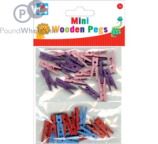 Mini Wooden Pegs Pack of 40 Mixed Colours 25mm kids creative