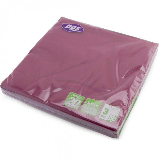 Serviettes 3 plis Bordeaux 40cm 20 pièces