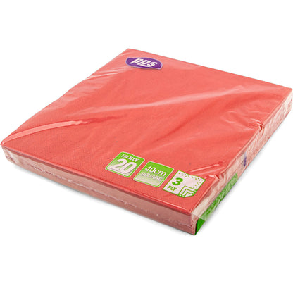 Napkins 3ply Red 40cm 20pc