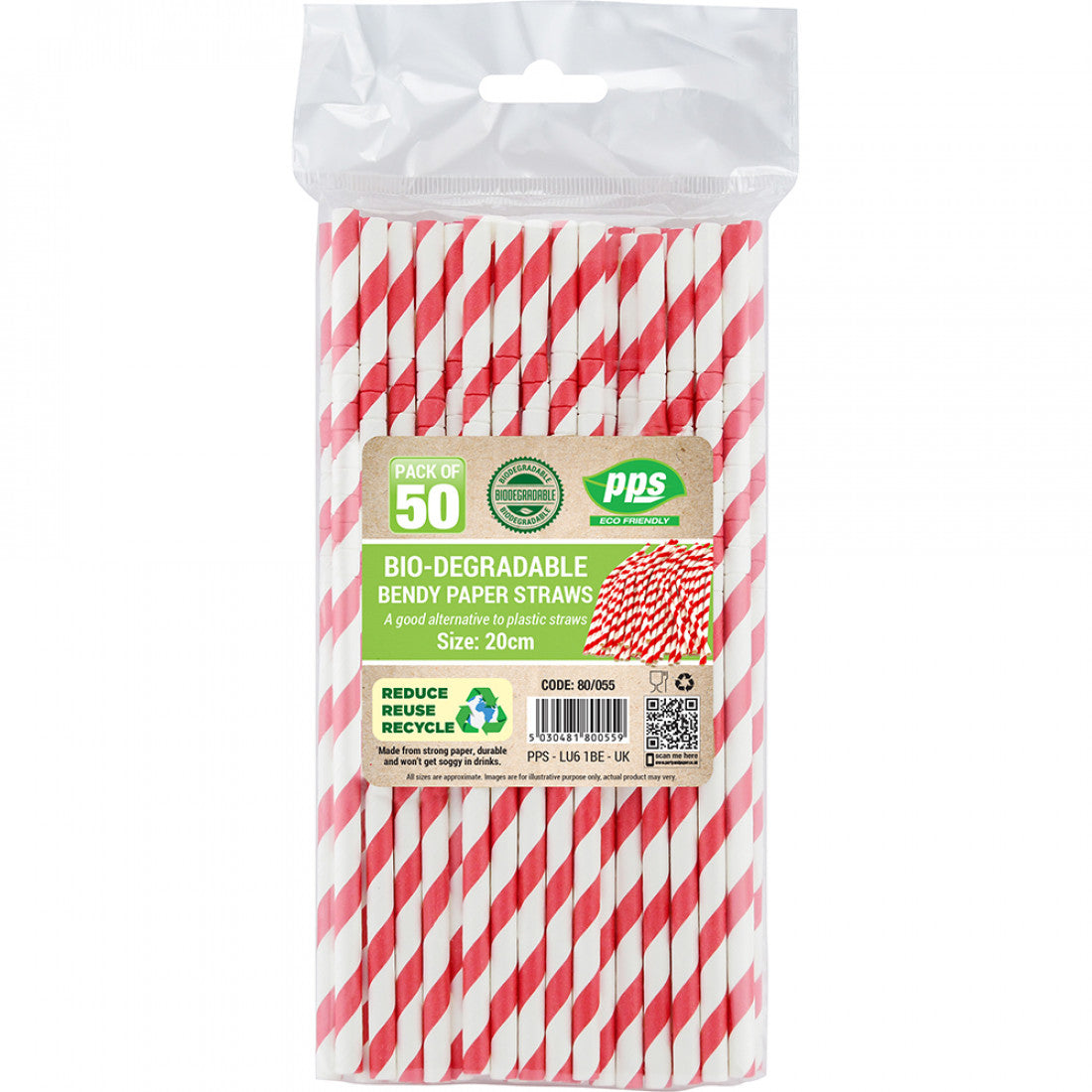 Party Straws Paper Bendy 20cm Bio Degradable 50pc