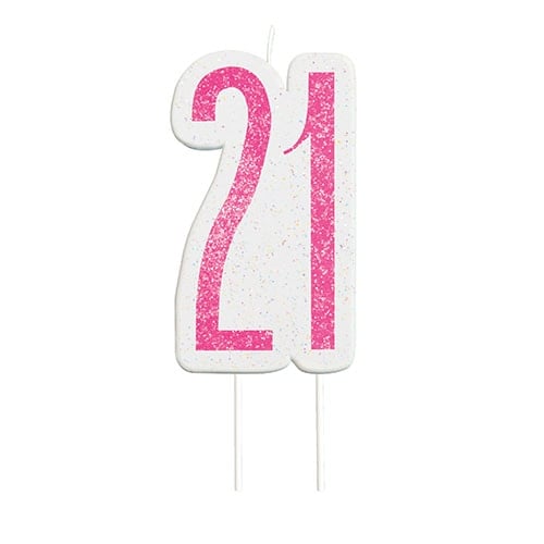 Pink Glitz Age 21 Birthday Candle
