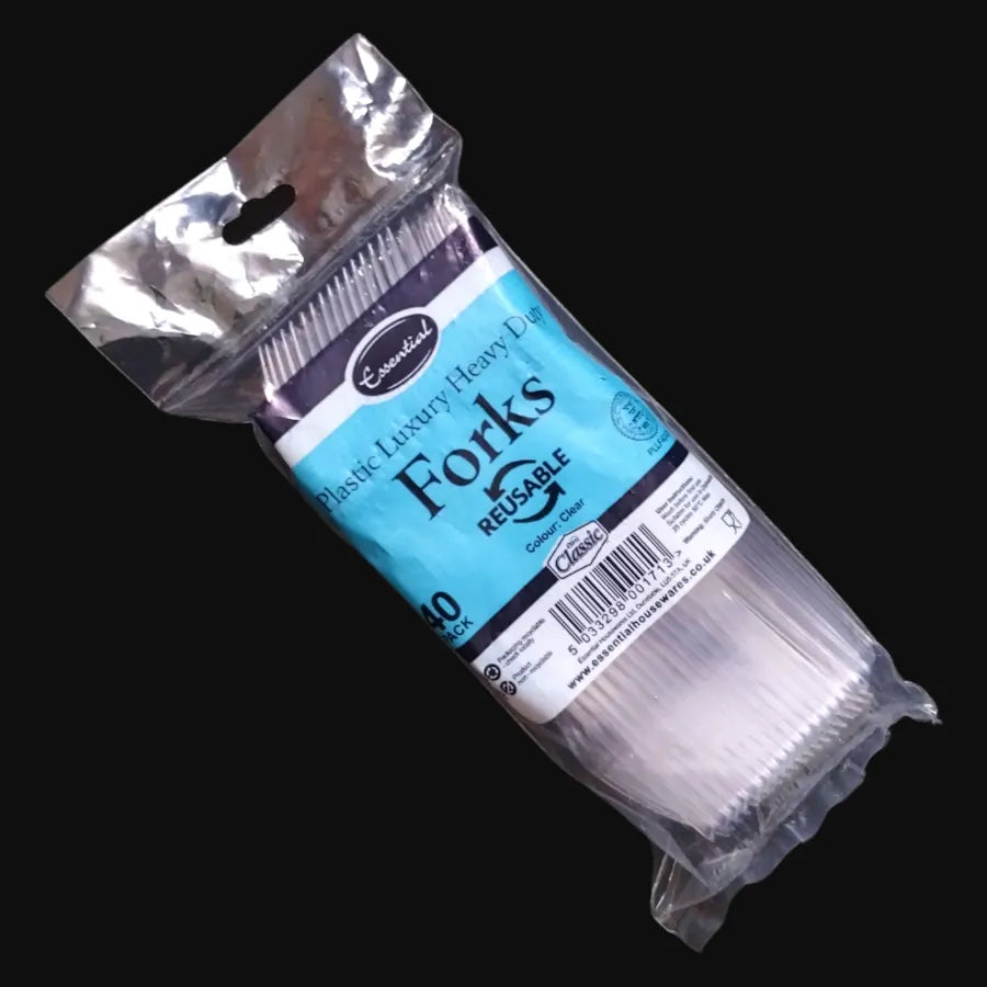 Essential 40pk Clear Plastic Fork Reusable