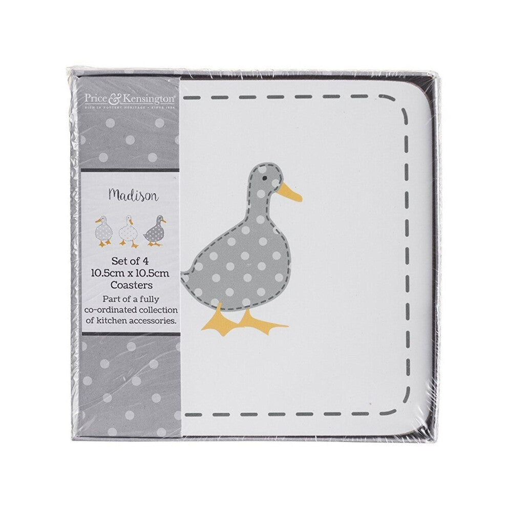 LOT DE 4 SOUS-VERRES CANARD TACHETÉ BLANC GRIS PRICE & KENSINGTON 10,5 CM X 10,5 CM