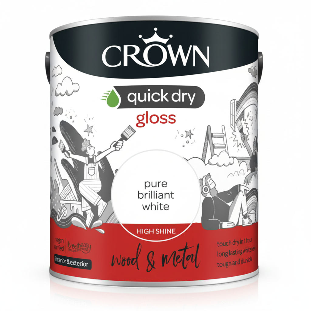 Peinture brillante blanche éclatante à séchage rapide Crown 2,5L