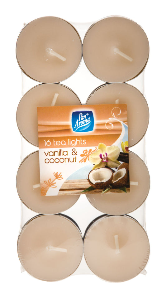 Pack Colour Tea-Lights - Vanilla & Coconut 16pk