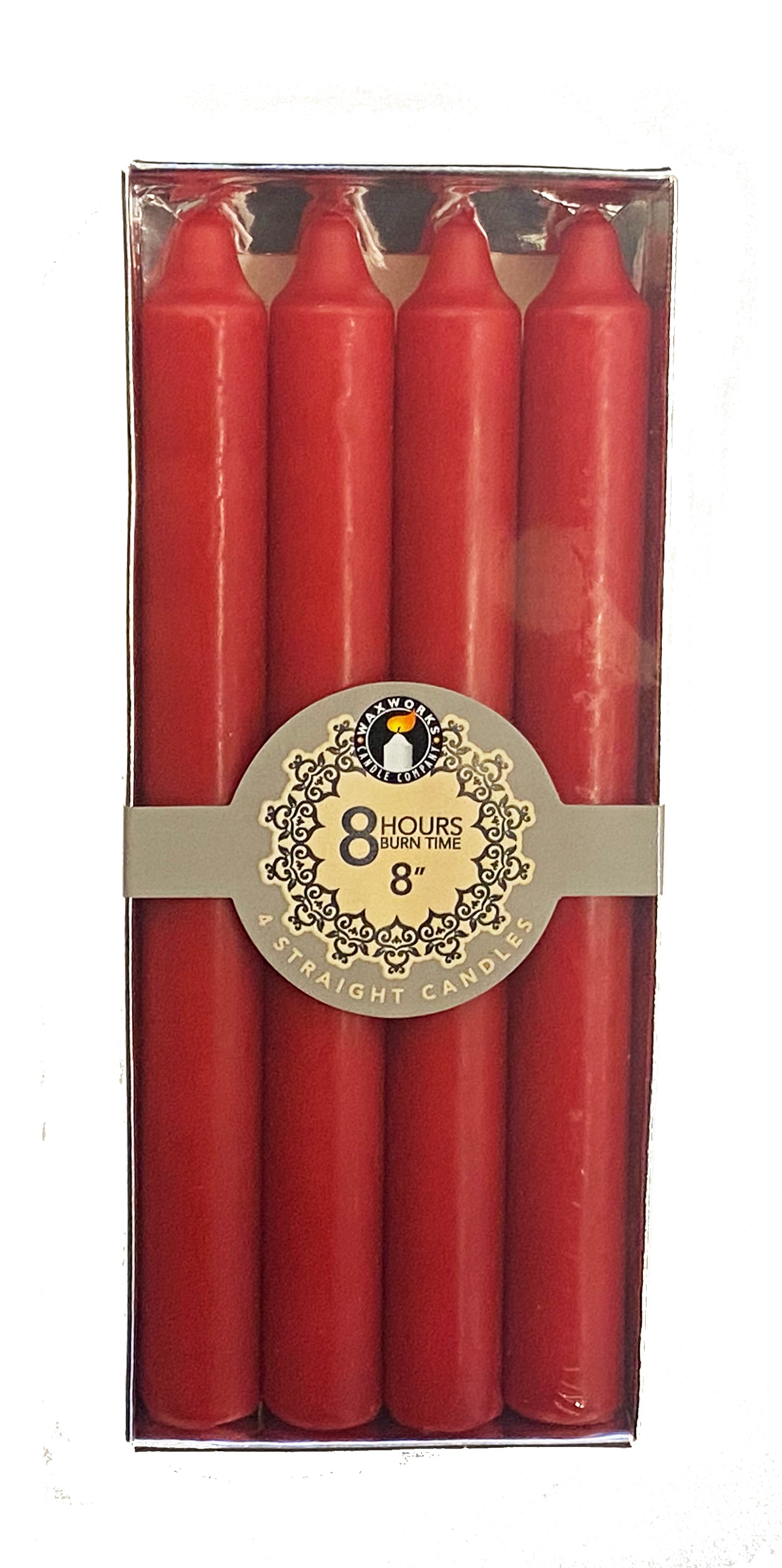 Set Of 4 8'' Straight Candles - Red