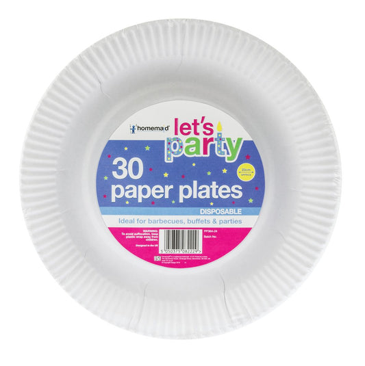 30pk White Paper Plates 23cm