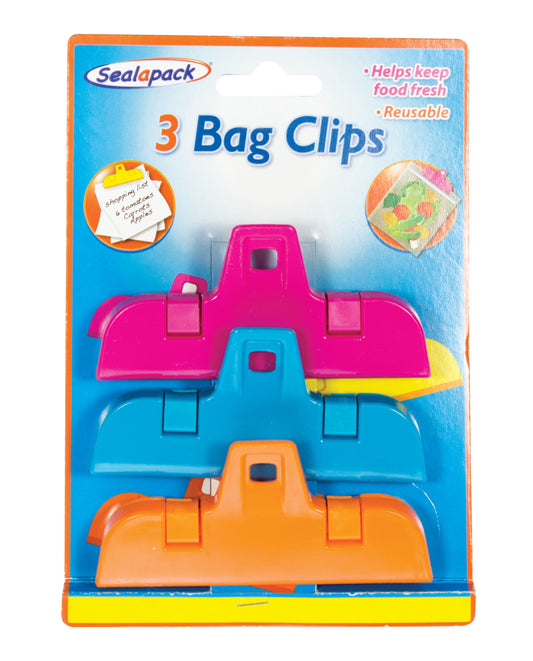 Bag Clip 3pk Assorted Colours