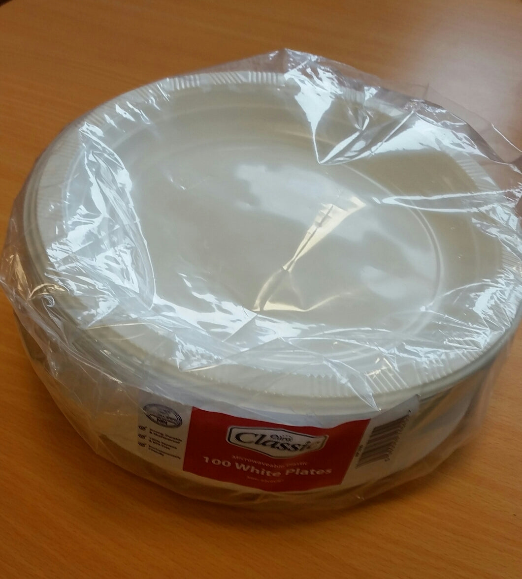 REUSABLE PLASTIC 9" PLATE WHITE