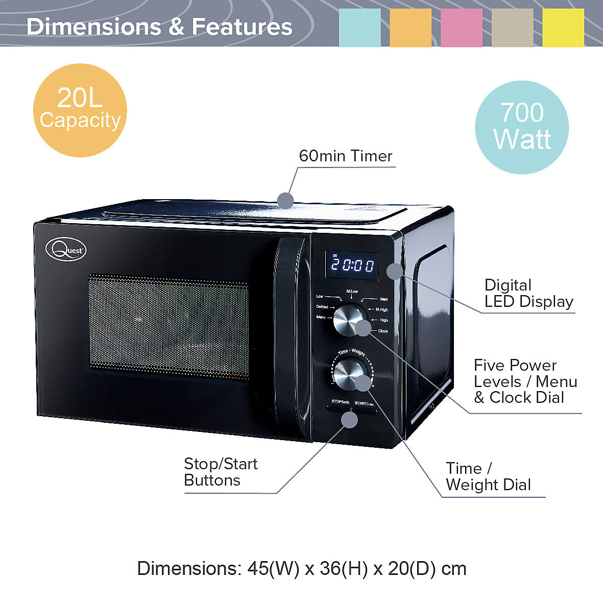 Quest 20 Litre Classic Digital Microwave