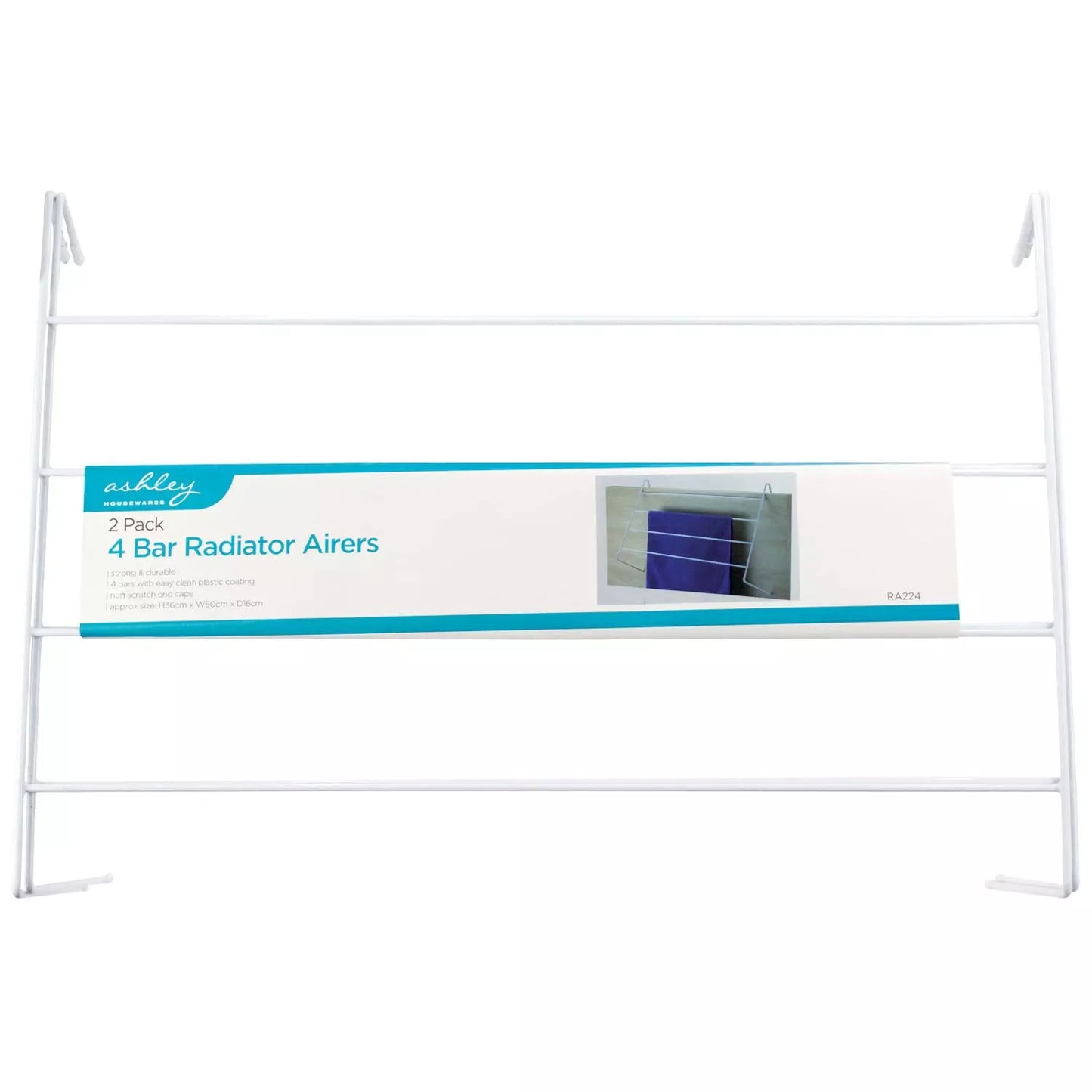 Ashley Housewares 4 Bar 2m Radiator Clothes Airers, White - Pack of 2