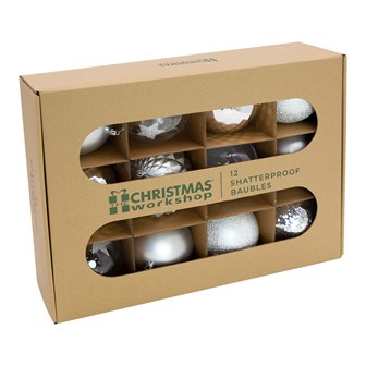 The Christmas Workshop 12PK Shatterproof Large Baubles Silver