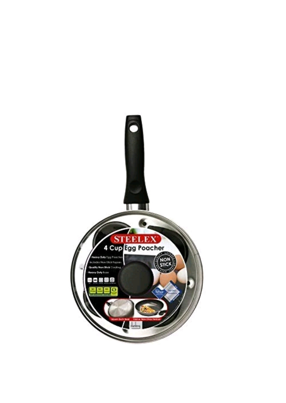 STEELEX 4 Cup Egg Poacher Pan Teflon Non Stick Egg Poaching Pan Aluminium AL8004