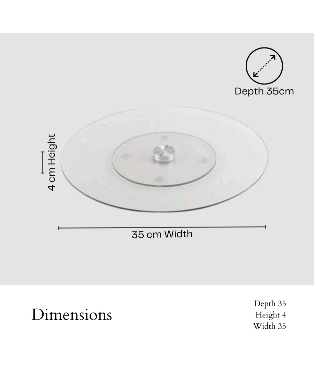 APOLLO Glass Lazy Susan 35cm - Rotating Plate for Dining Table & Kitchen