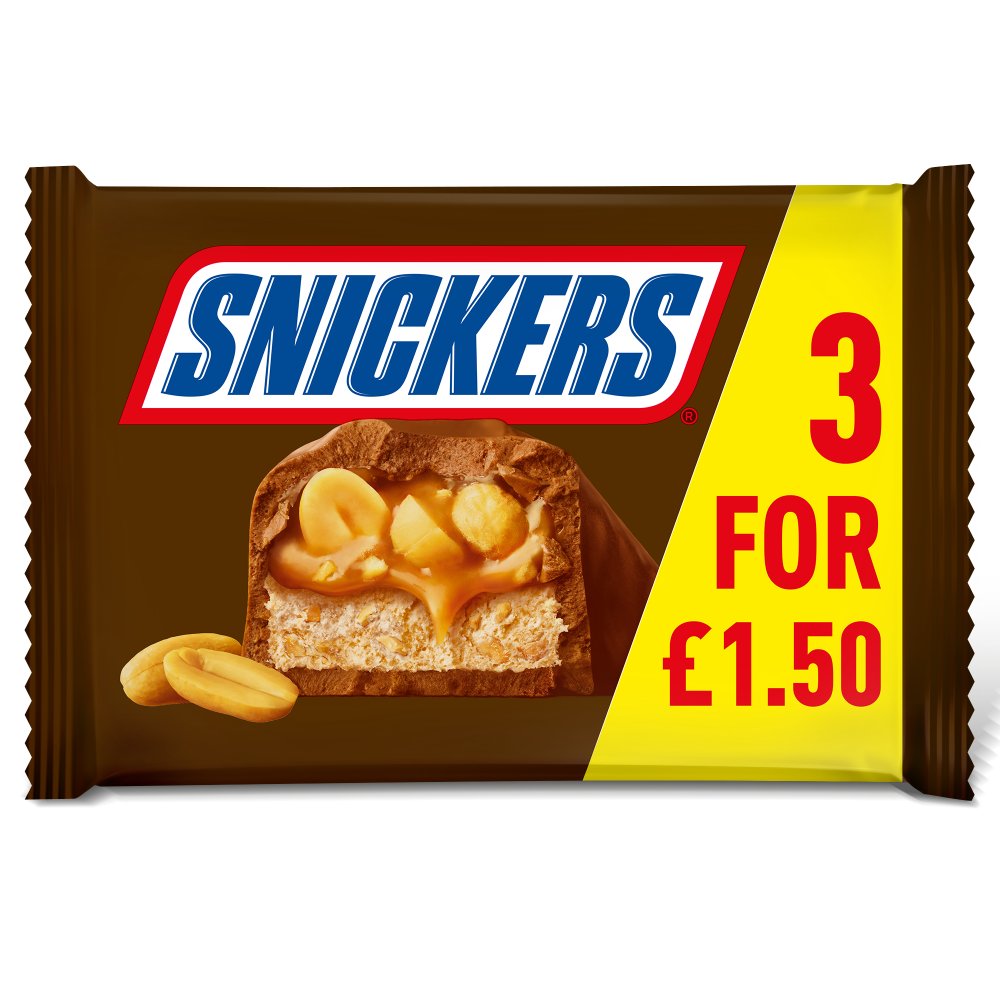 Snickers Caramel, Nougat, Peanuts & Milk Chocolate Bars Multipack £1.50 PMP 3x41.7g
