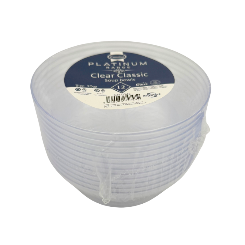 Essential Platinum Range 12  Reusable Clear Plastic 10oz Bowls