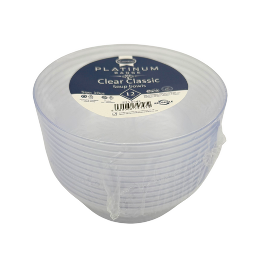 Série Platine Essentielle 12 Bols Réutilisables en Plastique Transparent 10oz