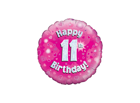 18inch Happy 11th Birthday Pink Holographic Balloon