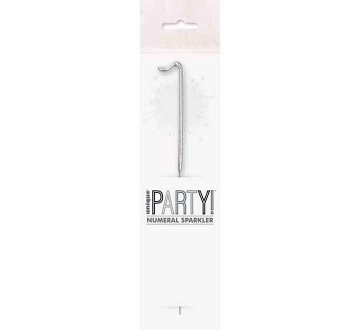 7in NUMERAL 1 SILVER GLITZ SPARKLER