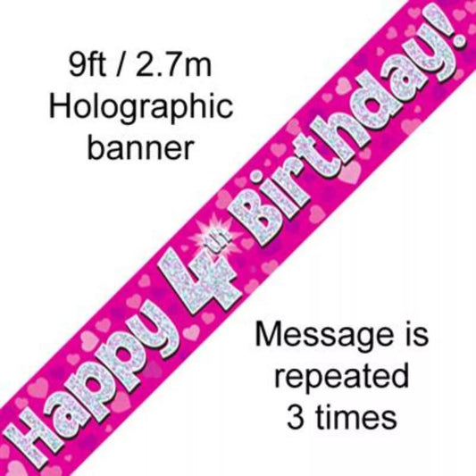 Happy 4th birthday banner 9 feet