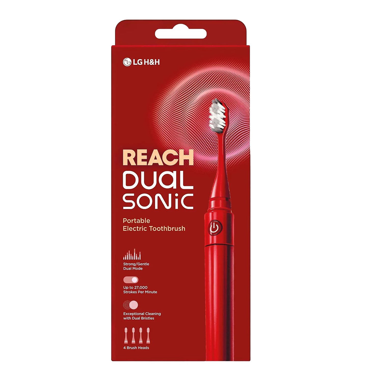 LG Reach Dual Sonic Toothbrush includes 4 Toothbrush Heads 27000 VPM Red