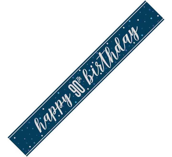 9ft GLITZ BLUE 90TH BIRTHDAY BANNER