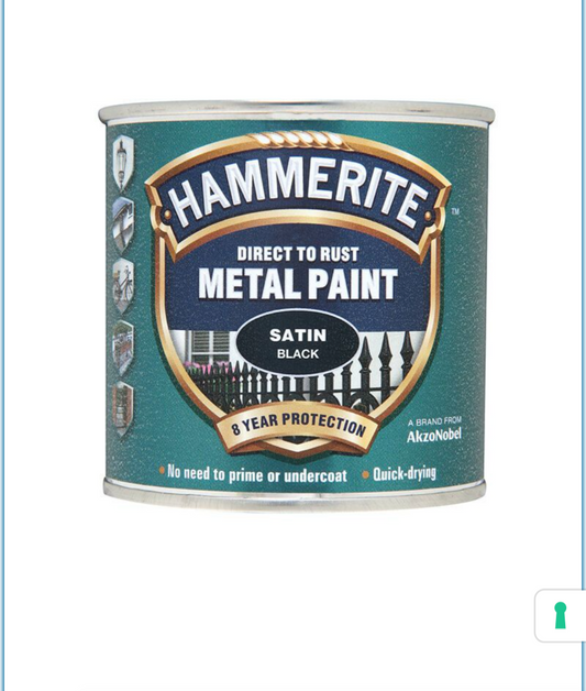 Peinture métal Hammerite Direct sur Rouille Satin Noir 250ml