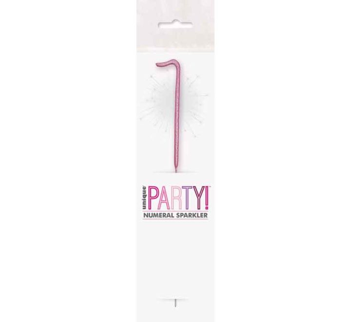 UNIQUE 7in NUMERAL 1 PINK GLITZ SPARKLER