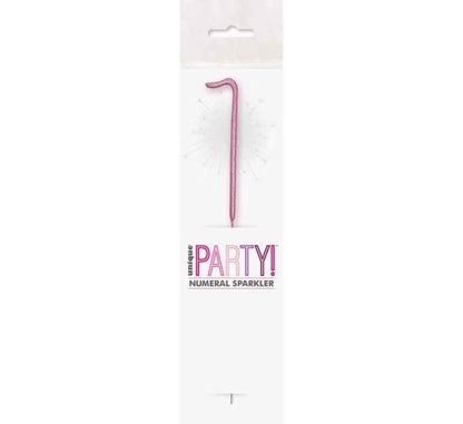 UNIQUE 7in NUMERAL 1 PINK GLITZ SPARKLER