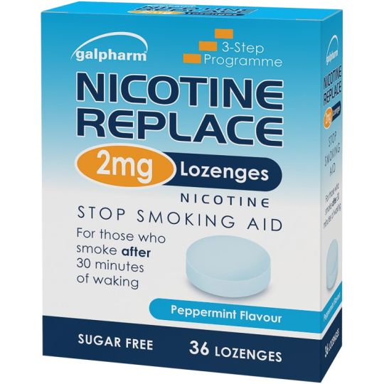 Pastilles de remplacement de la nicotine Galpharm 2 mg menthe, boîte de 36