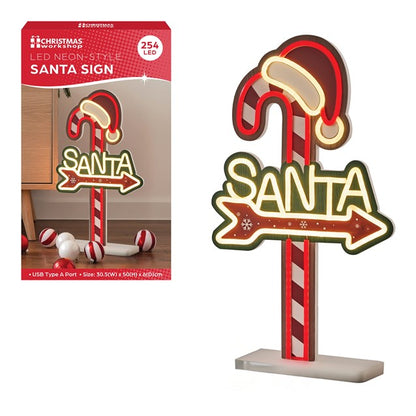 The Christmas Workshop LED Neon-Style Christmas Santa Word Sign Candy Can