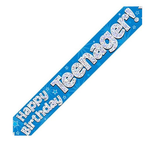 9FT HAPPY BIRTHDAY TEENAGER BLUE HOLOGRAPHIC BANNER